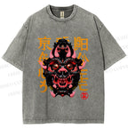 Unisex Japanese Monster Vintage Printed Washed Tee