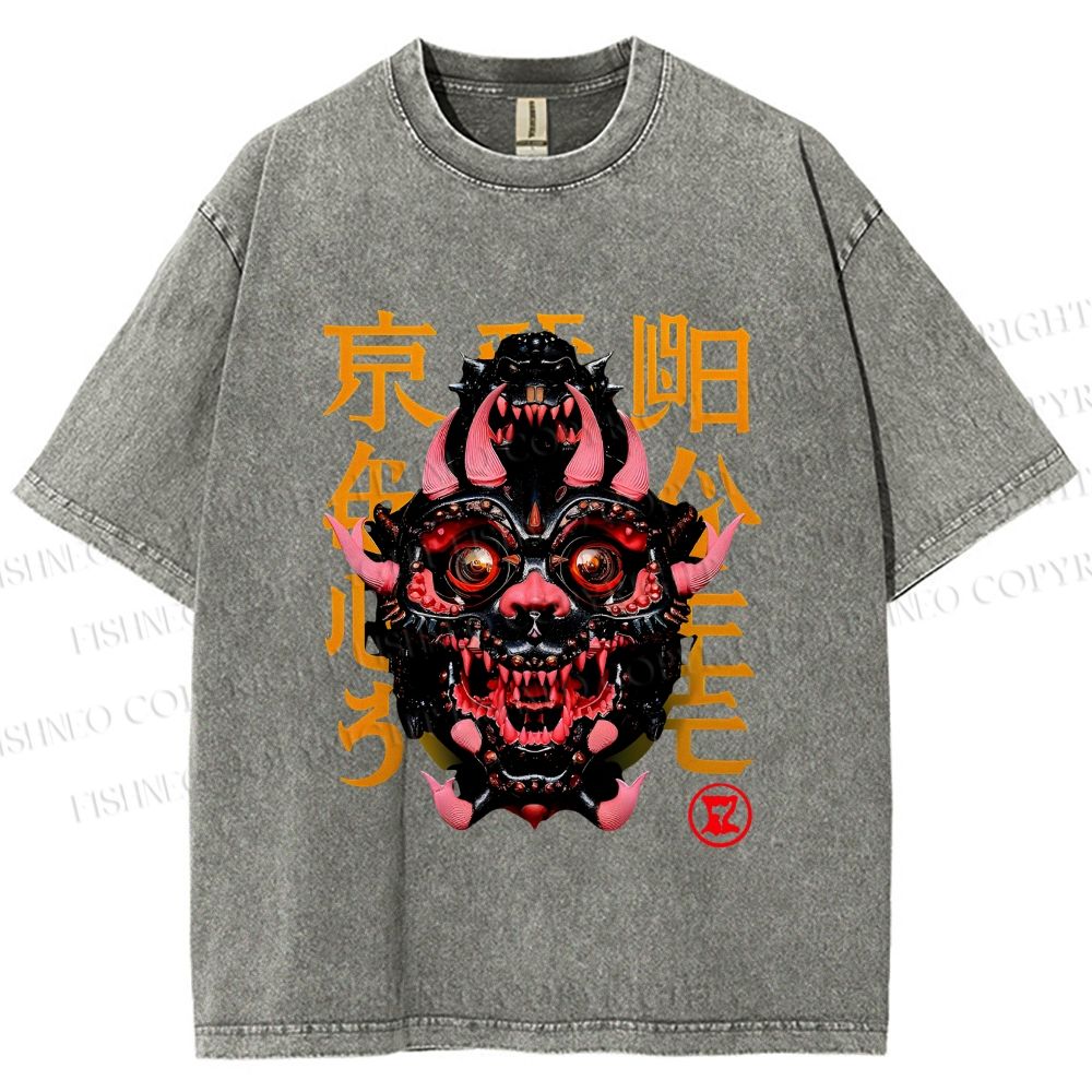 Unisex Japanese Monster Vintage Printed Washed Tee