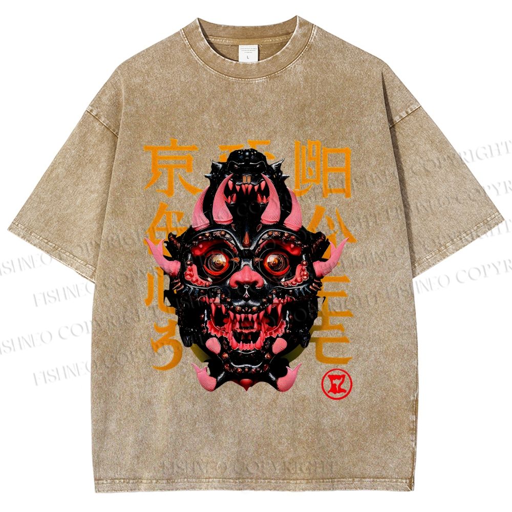 Unisex Japanese Monster Vintage Printed Washed Tee