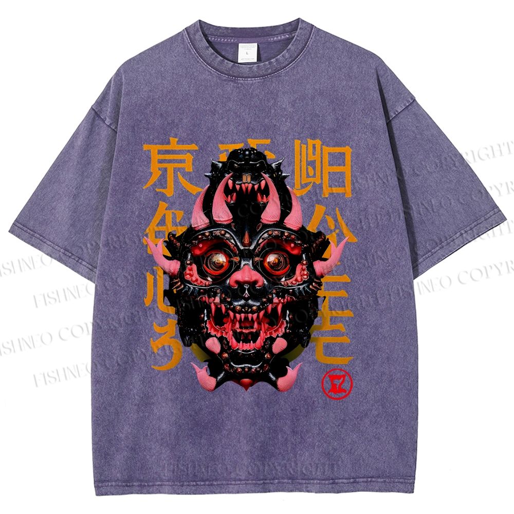 Unisex Japanese Monster Vintage Printed Washed Tee