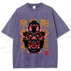 Unisex Japanese Monster Vintage Printed Washed Tee