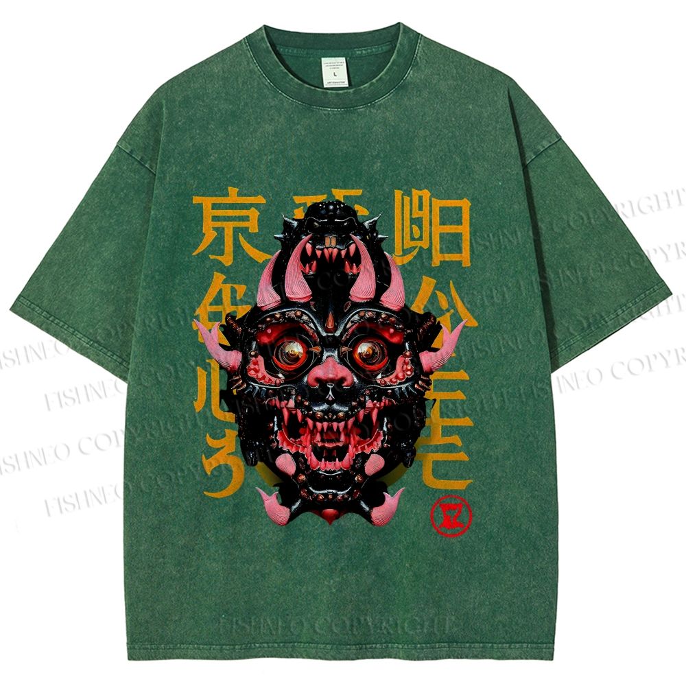 Unisex Japanese Monster Vintage Printed Washed Tee