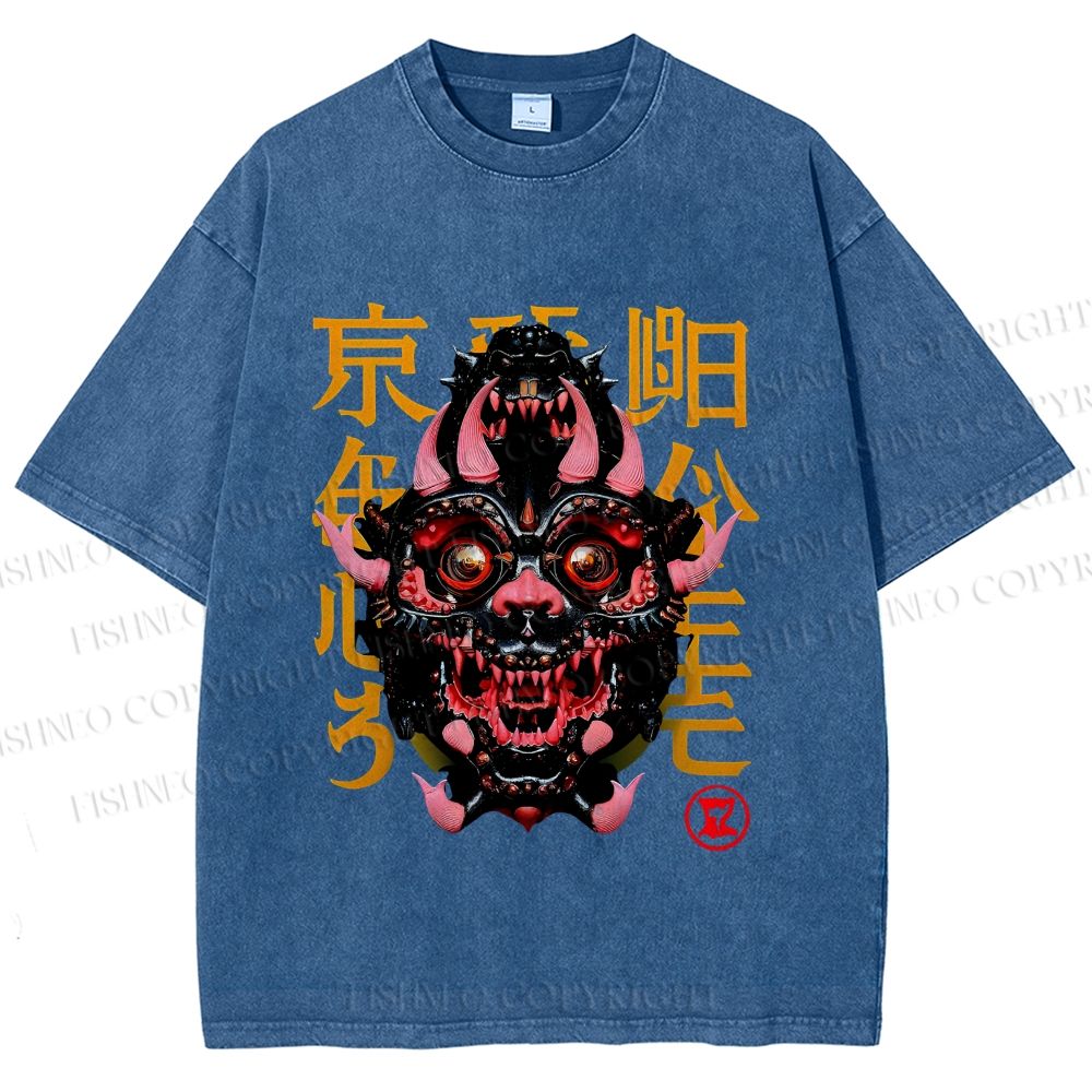 Unisex Japanese Monster Vintage Printed Washed Tee
