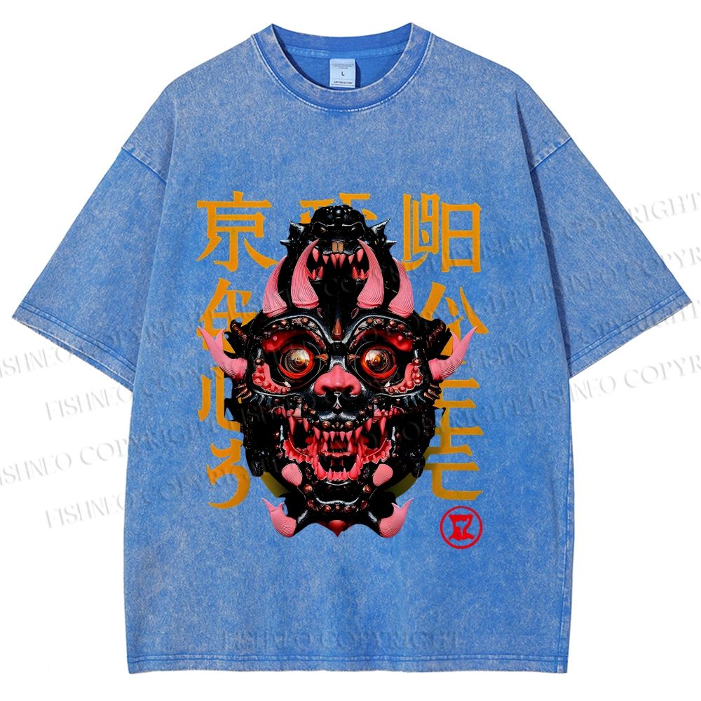 Unisex Japanese Monster Vintage Printed Washed Tee