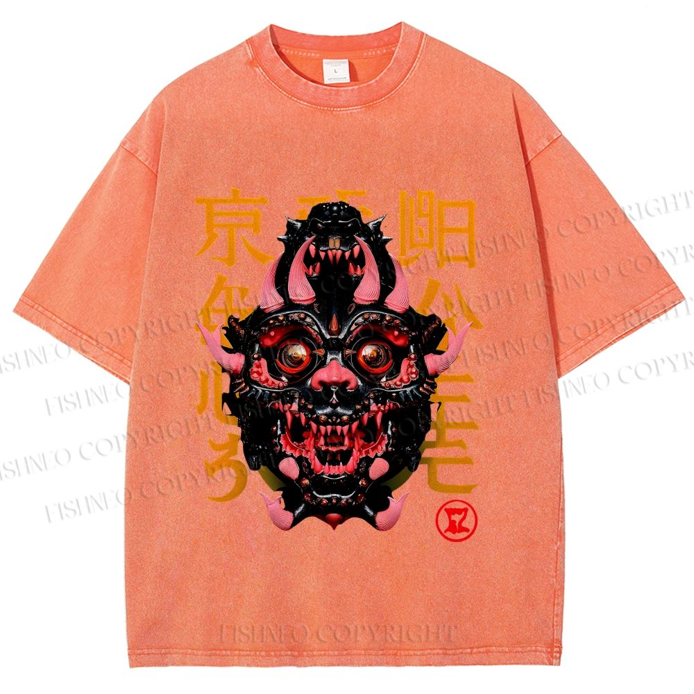 Unisex Japanese Monster Vintage Printed Washed Tee