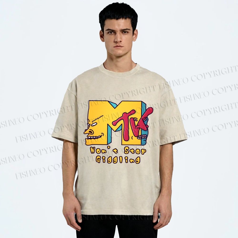 Unisex MTV Laughing Guys Wont Stop Giggling Printed Washed Tee