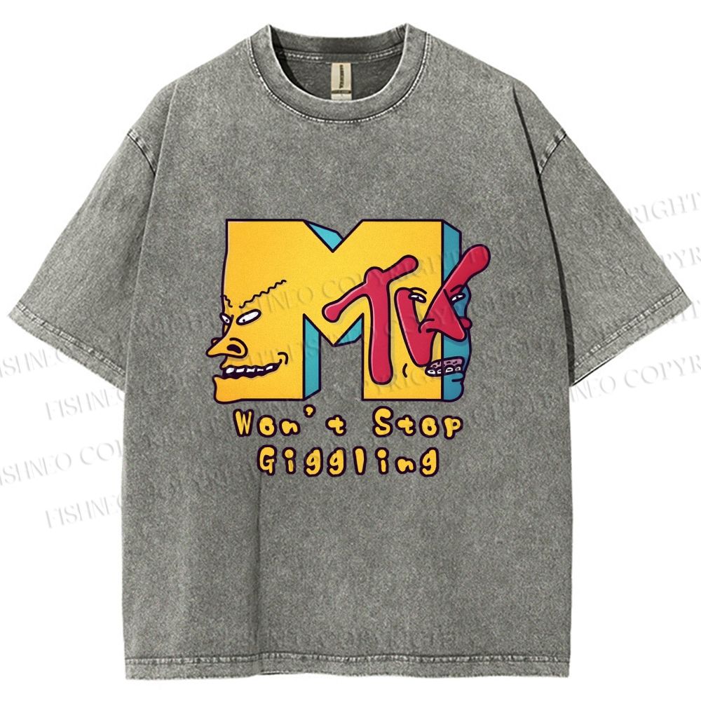 Unisex MTV Laughing Guys Wont Stop Giggling Printed Washed Tee