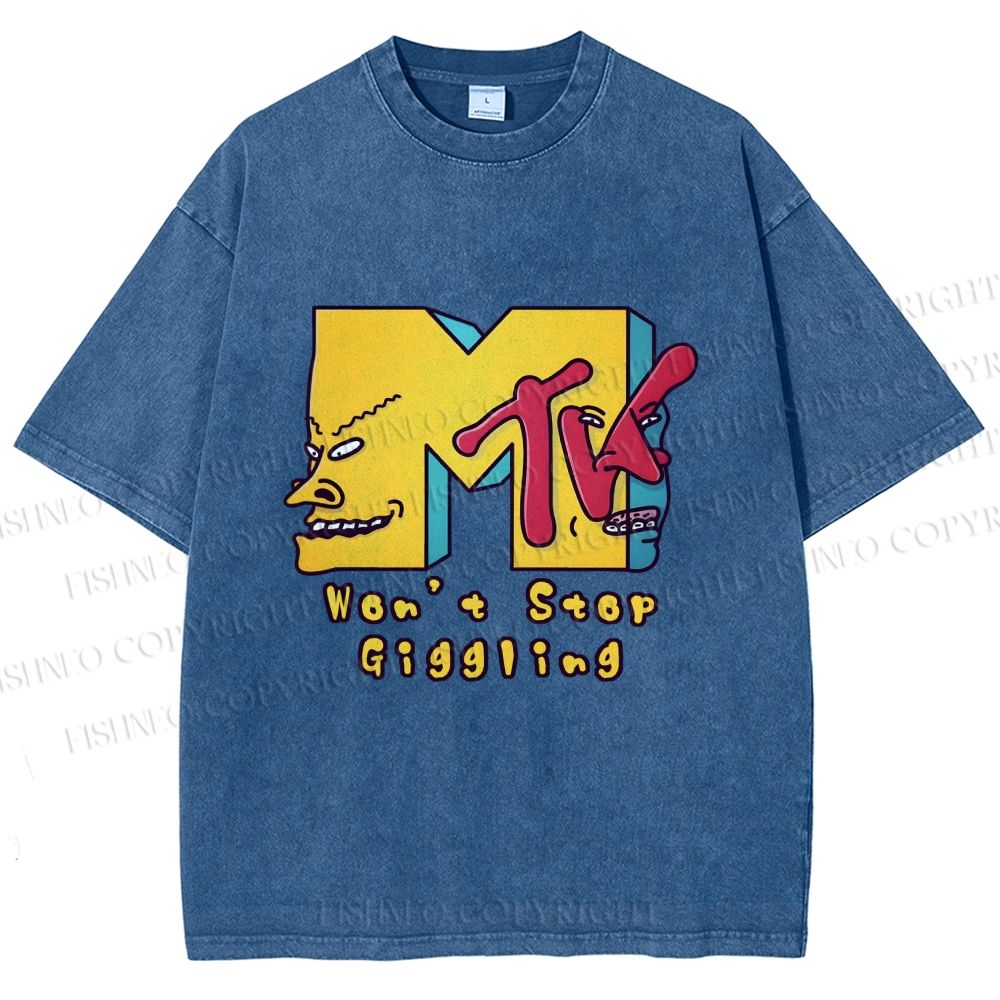 Unisex MTV Laughing Guys Wont Stop Giggling Printed Washed Tee
