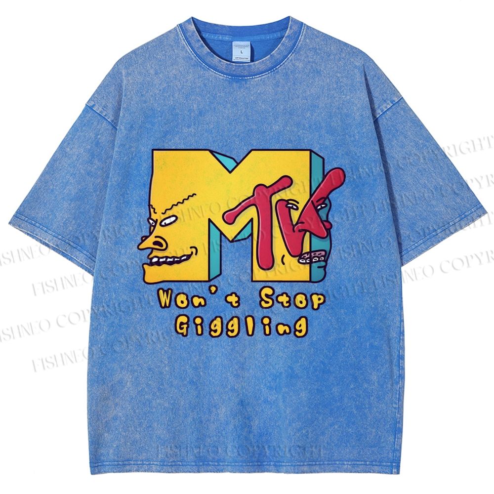 Unisex MTV Laughing Guys Wont Stop Giggling Printed Washed Tee