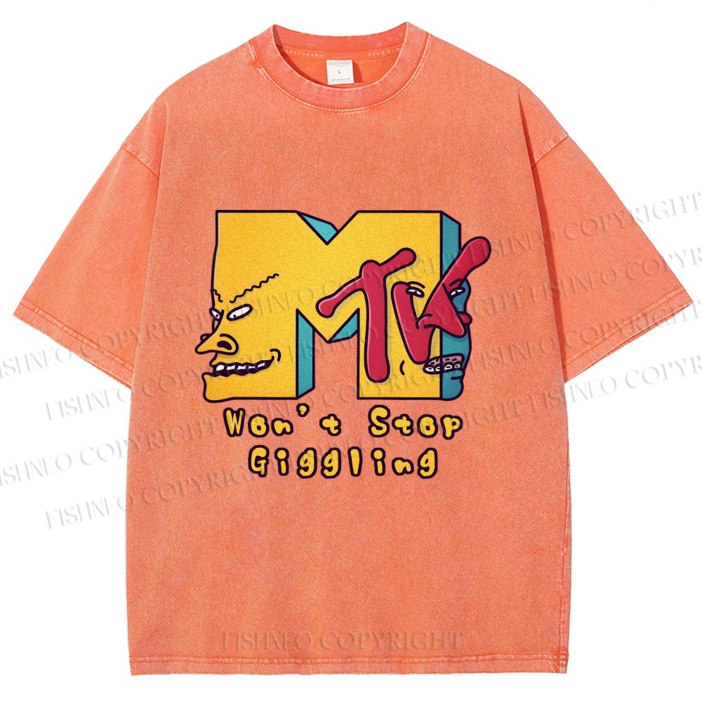 Unisex MTV Laughing Guys Wont Stop Giggling Printed Washed Tee