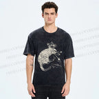 Unisex Cat Lying With High Heels Vintage Sketch Printed Washed Tee