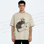 Unisex Cat Lying With High Heels Vintage Sketch Printed Washed Tee