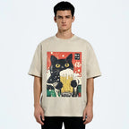 Cat Drinking Beer Funny Washed T-Shirt