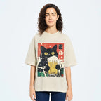 Cat Drinking Beer Funny Washed T-Shirt
