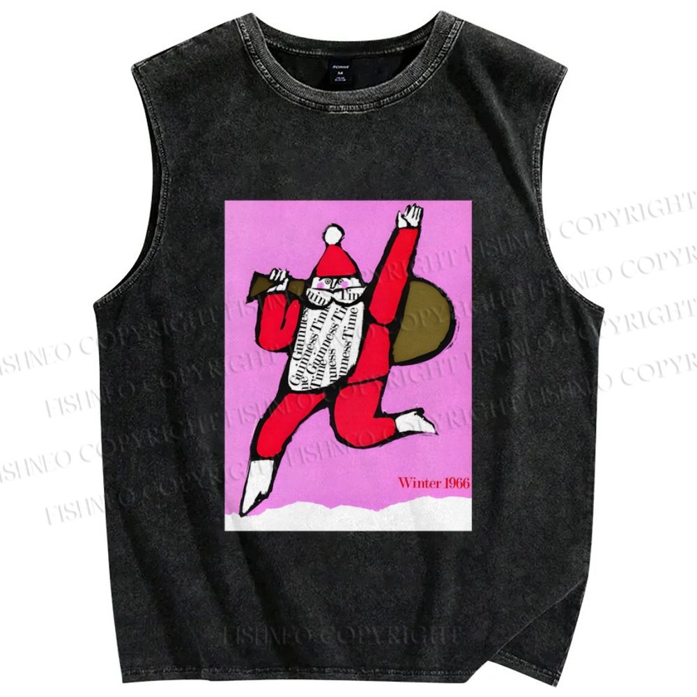 Unisex Funny Santa Claus Printed Washed Tank Top