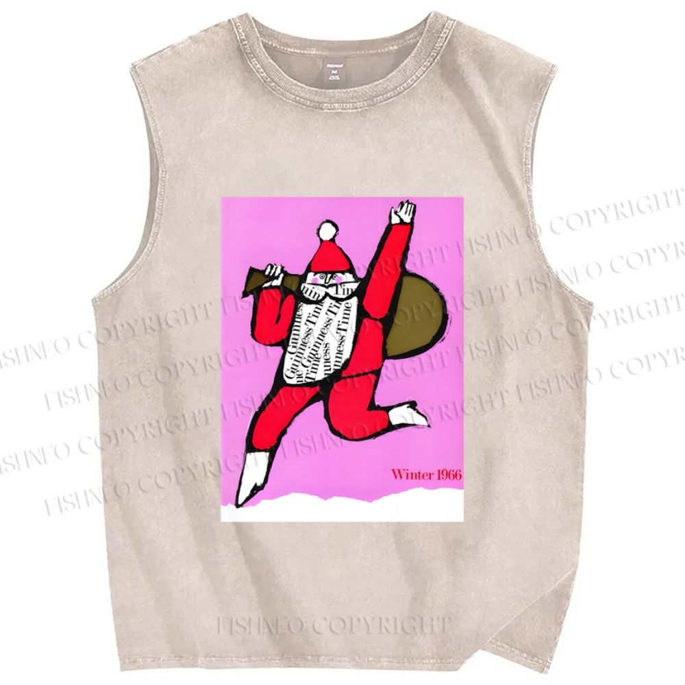 Unisex Funny Santa Claus Printed Washed Tank Top