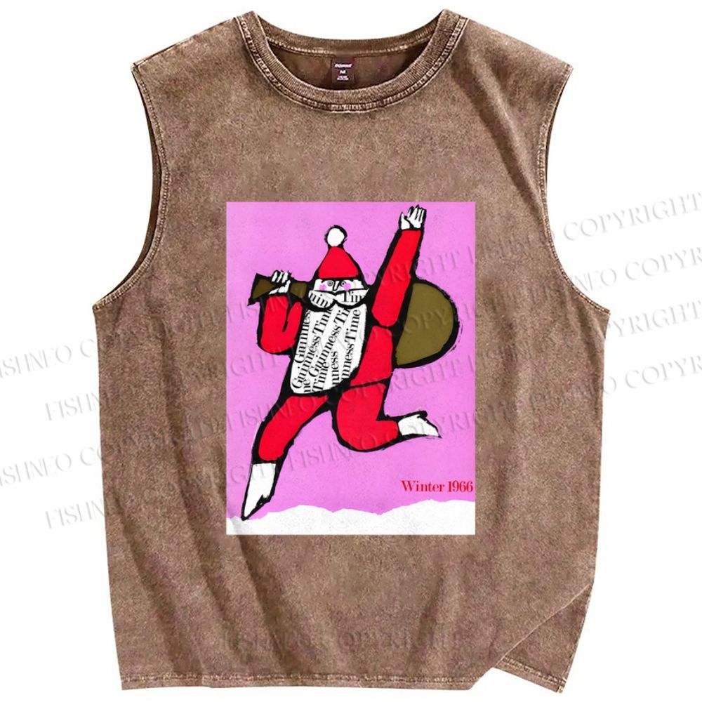 Unisex Funny Santa Claus Printed Washed Tank Top