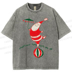 Unisex Greetings From Santa And Me Printed Washed Tee