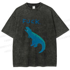 Unisex Upset Dinosaur Say Fuck Printed Washed Tee