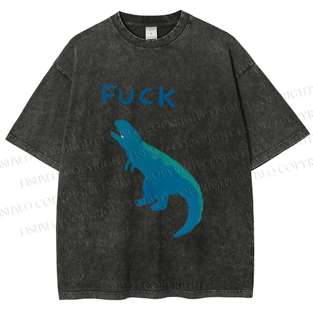 Unisex Upset Dinosaur Say Fuck Printed Washed Tee