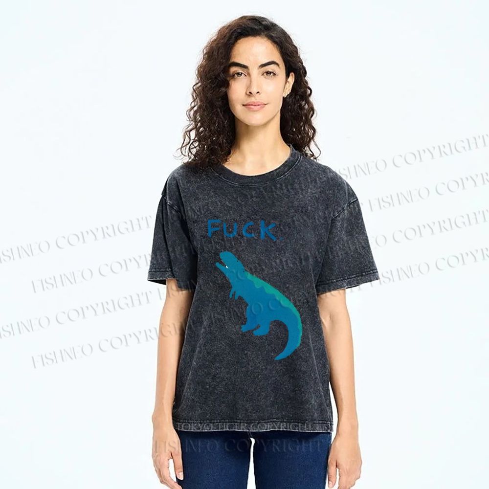 Unisex Upset Dinosaur Say Fuck Printed Washed Tee