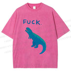 Unisex Upset Dinosaur Say Fuck Printed Washed Tee