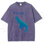 Unisex Upset Dinosaur Say Fuck Printed Washed Tee