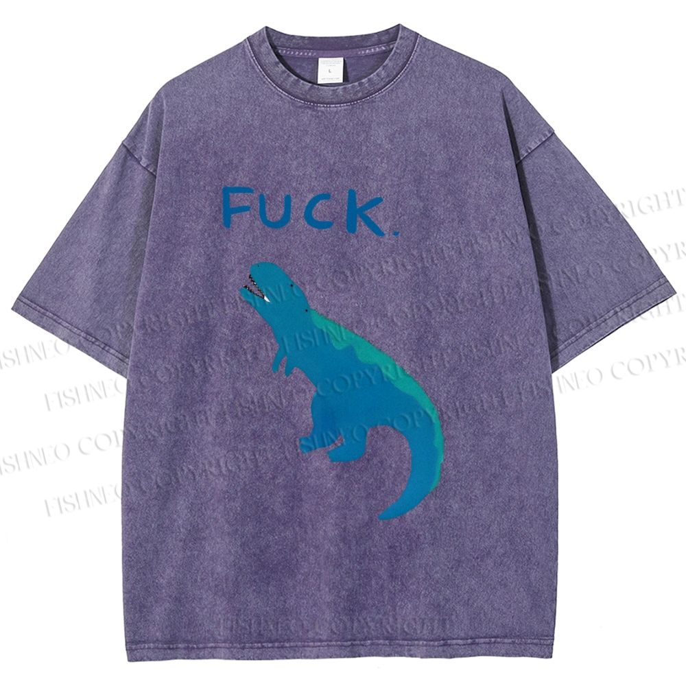 Unisex Upset Dinosaur Say Fuck Printed Washed Tee