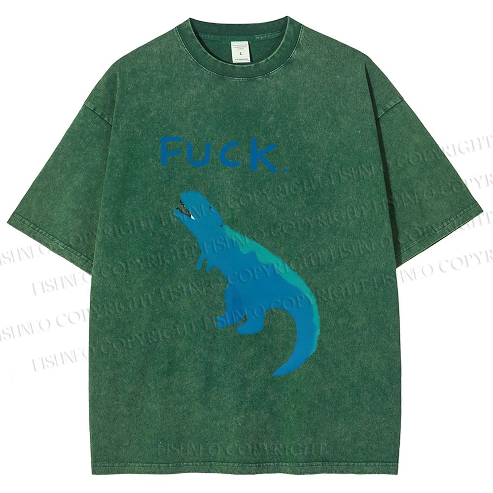 Unisex Upset Dinosaur Say Fuck Printed Washed Tee