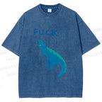 Unisex Upset Dinosaur Say Fuck Printed Washed Tee
