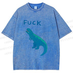 Unisex Upset Dinosaur Say Fuck Printed Washed Tee