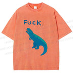Unisex Upset Dinosaur Say Fuck Printed Washed Tee