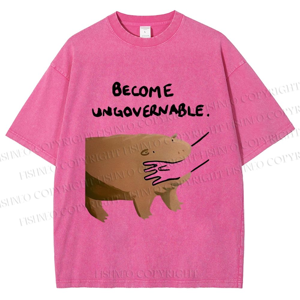 Unisex Silly Hippo Become ungovernable Printed Washed Tee