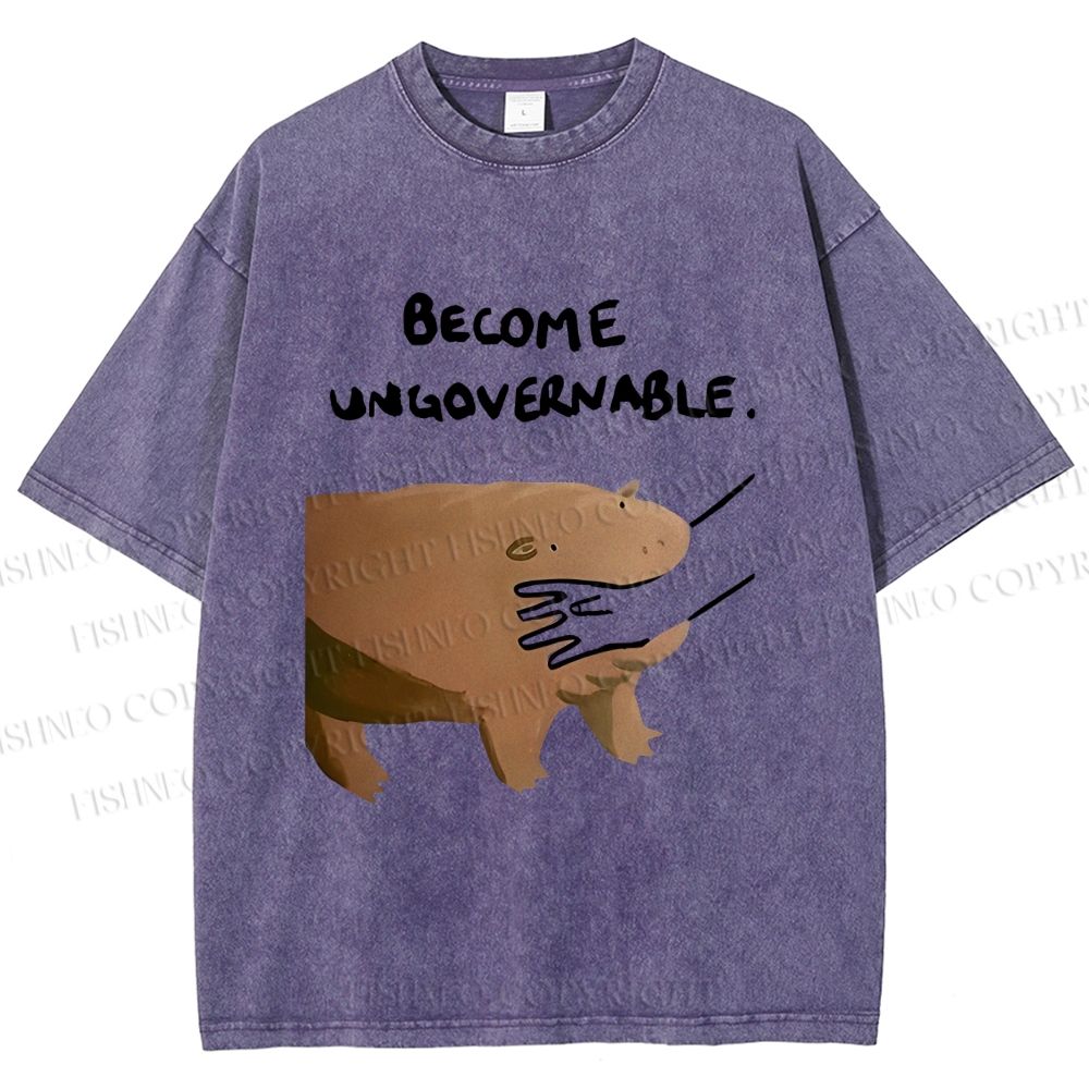 Unisex Silly Hippo Become ungovernable Printed Washed Tee
