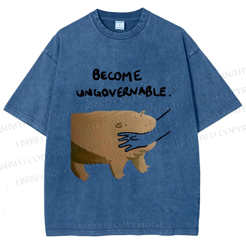Unisex Silly Hippo Become ungovernable Printed Washed Tee