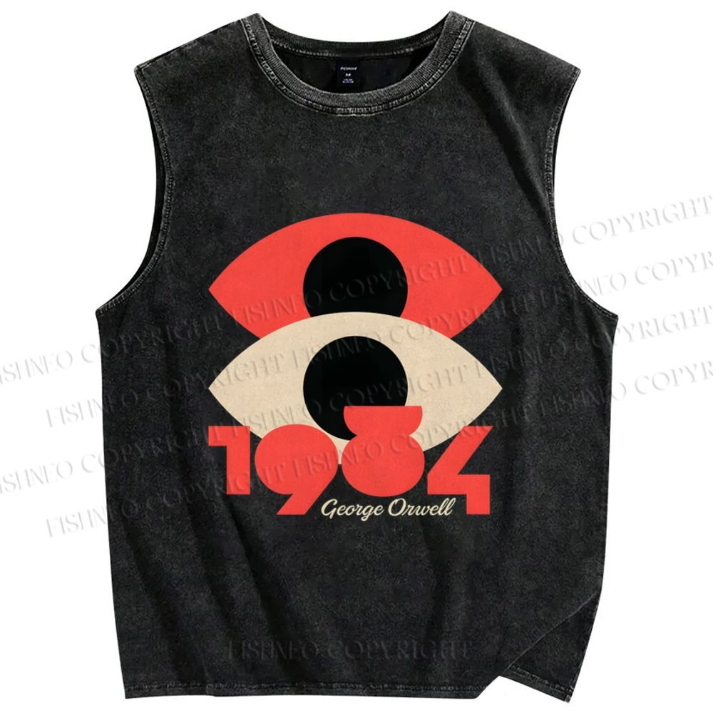 Unisex George Orwell Eyes Printed Washed Tank Top
