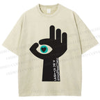 Unisex Abstract Hand Eyes Printed Washed Tee