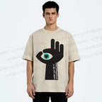 Unisex Abstract Hand Eyes Printed Washed Tee