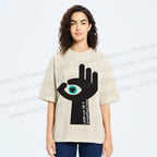 Unisex Abstract Hand Eyes Printed Washed Tee
