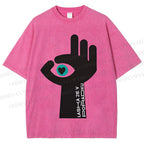 Unisex Abstract Hand Eyes Printed Washed Tee