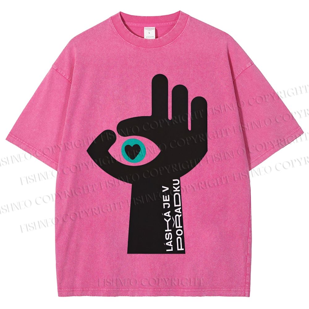 Unisex Abstract Hand Eyes Printed Washed Tee