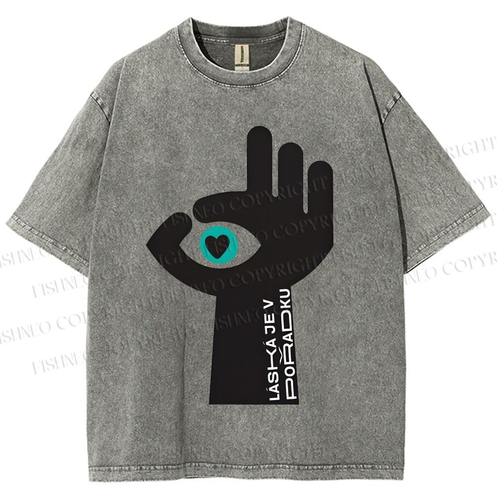 Unisex Abstract Hand Eyes Printed Washed Tee