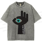 Unisex Abstract Hand Eyes Printed Washed Tee