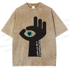 Unisex Abstract Hand Eyes Printed Washed Tee