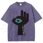 Unisex Abstract Hand Eyes Printed Washed Tee