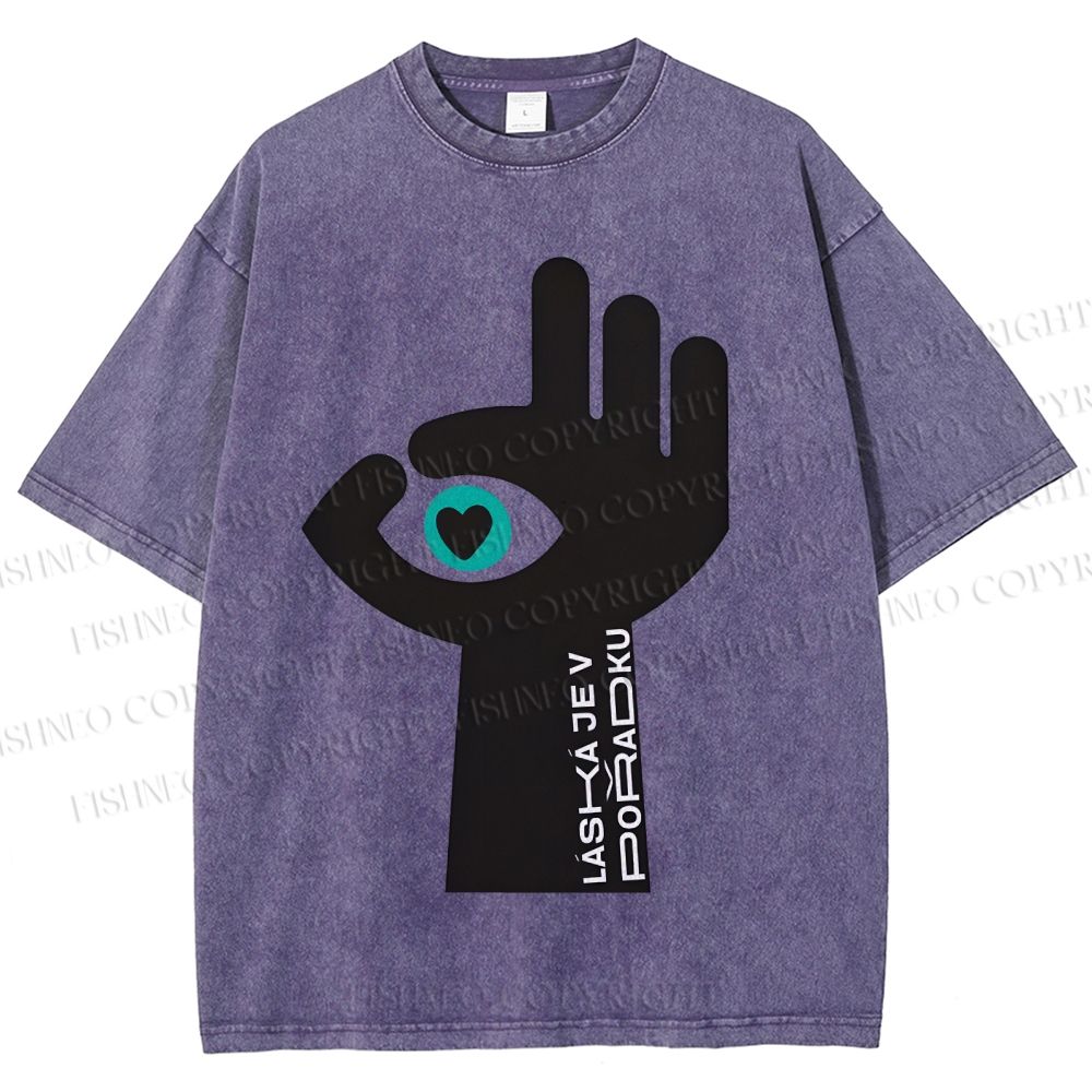 Unisex Abstract Hand Eyes Printed Washed Tee