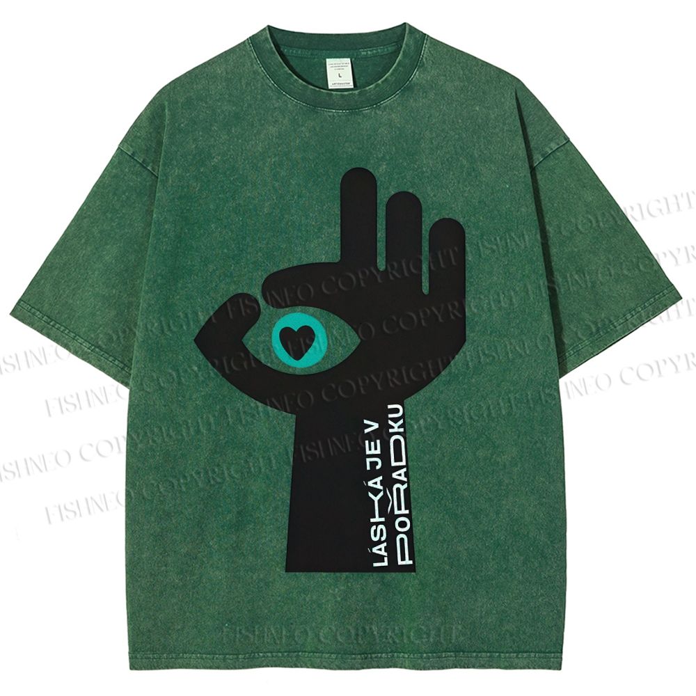 Unisex Abstract Hand Eyes Printed Washed Tee