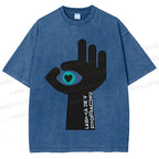 Unisex Abstract Hand Eyes Printed Washed Tee