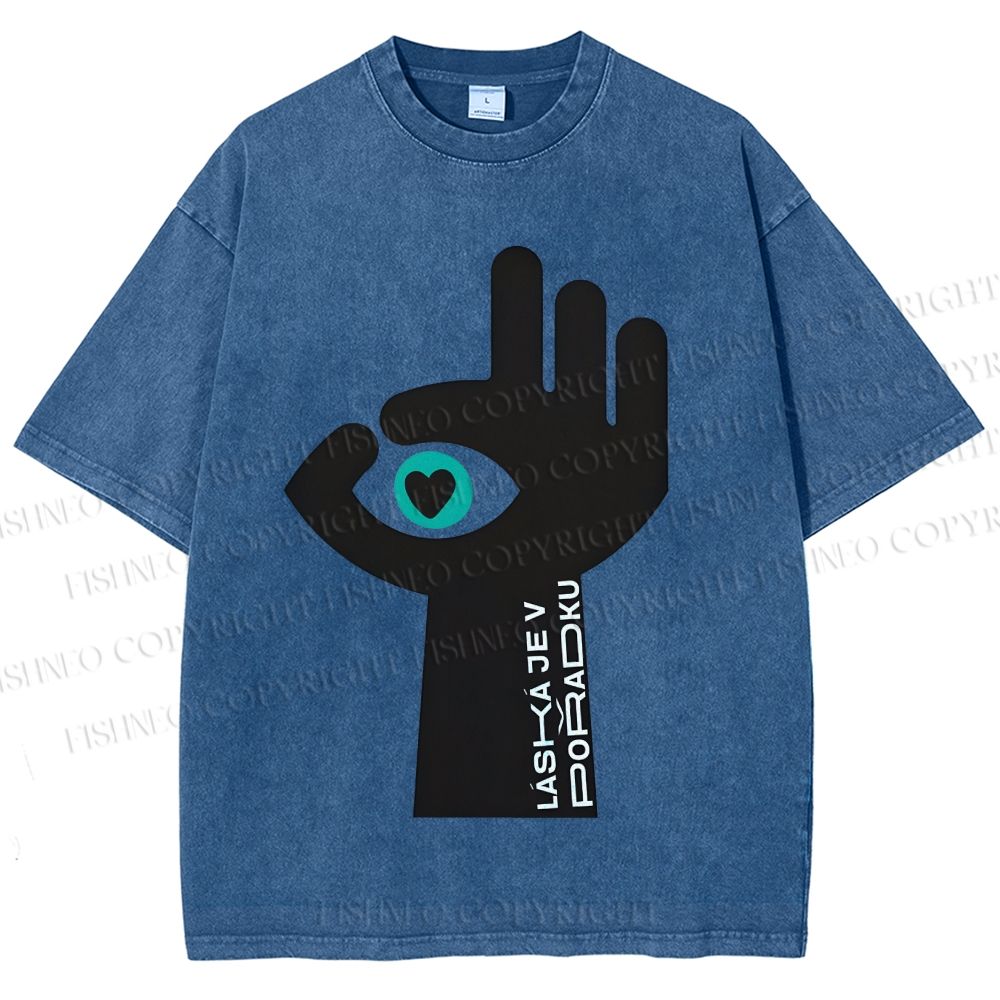 Unisex Abstract Hand Eyes Printed Washed Tee