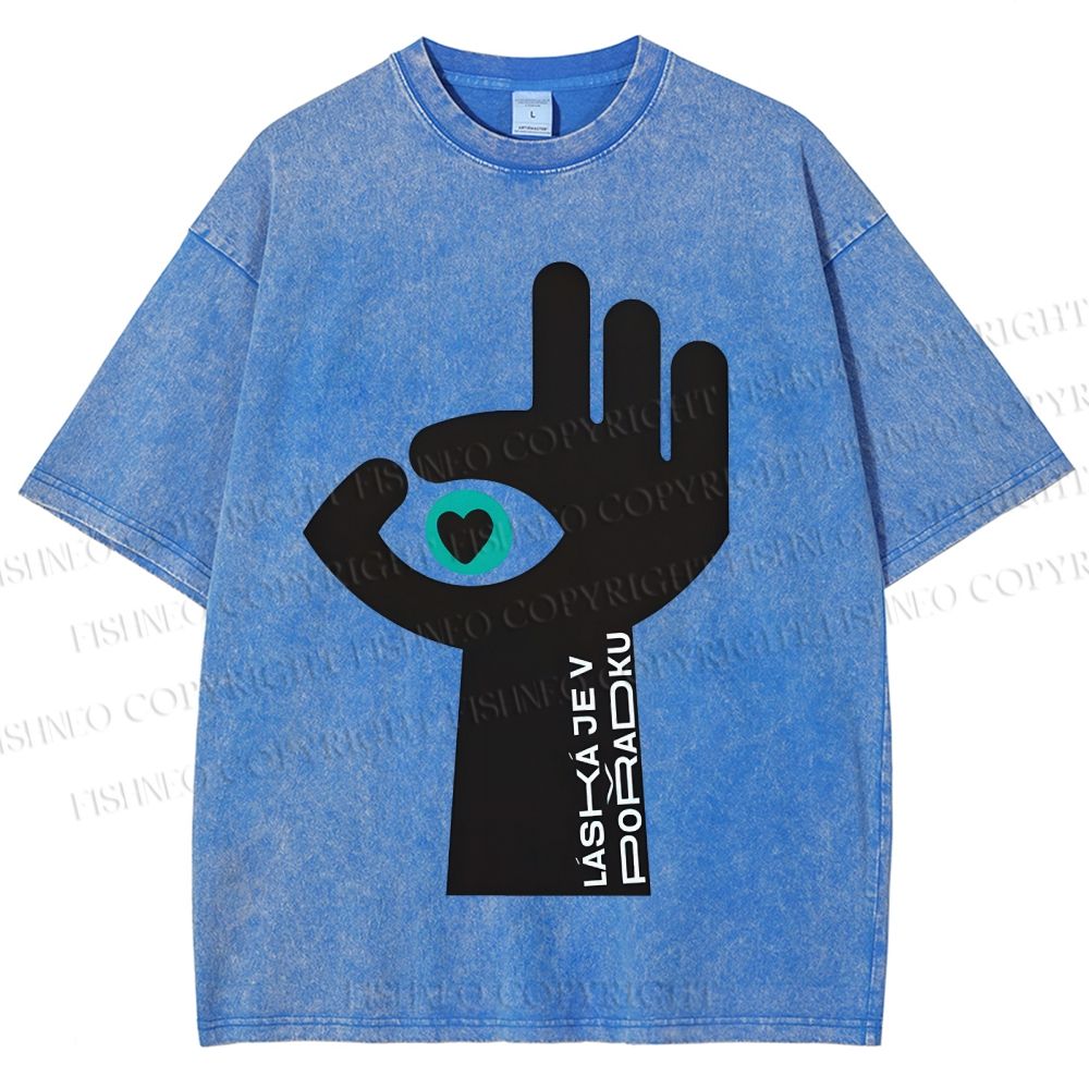 Unisex Abstract Hand Eyes Printed Washed Tee